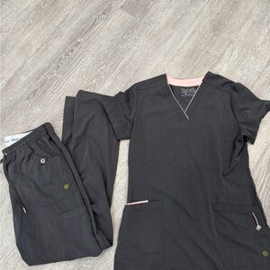 Grey Scrub Set with Pink Trim -